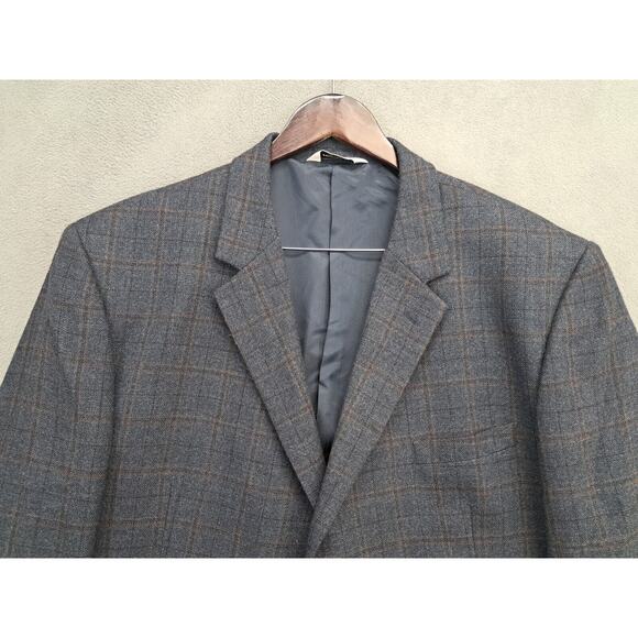 Pronto Uomo Sport Coat Jacket Blazer 100% Lambswool Sz 52r Plaid Grey 2-Button - Picture 3 of 10